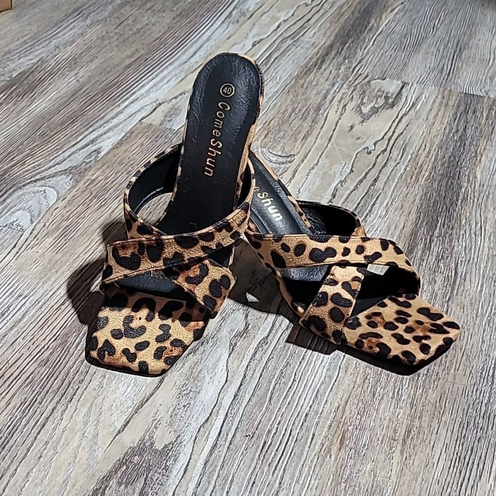 Saude Leopard Print Sandal Heels Women's Size 8 1/2